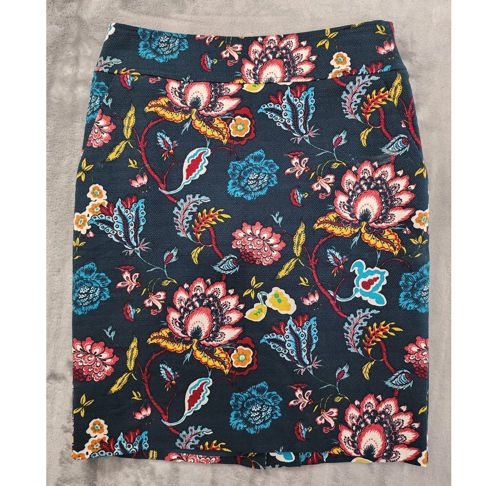 Ann Taylor LOFT Skirt Womens 4 Green Floral High Waist Pencil Deep Teal Preppy